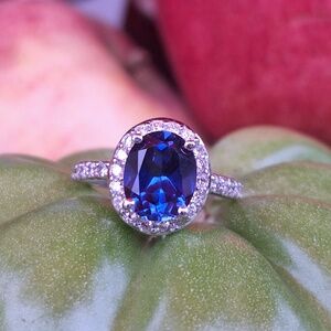 18kt 4.43ct  Diamond Sapphire Ring Art Deco Engagement Ring 18k White Gold